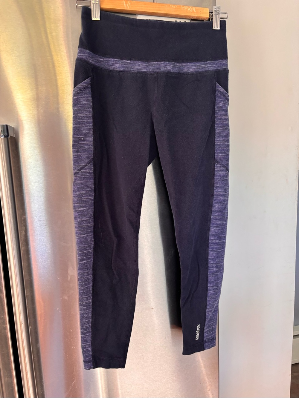 Reebok Navy Leggings with Purple Side Panels